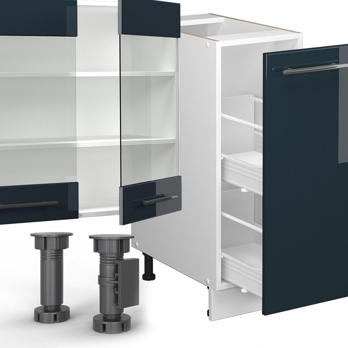 KÜCHENZEILE Fame-Line Dunkelblau Hochglanz/Weiß 280 cm, AP Anthrazit - Dunkelblau/Weiß, Holzwerkstoff (280/81.6/60cm) - Vicco