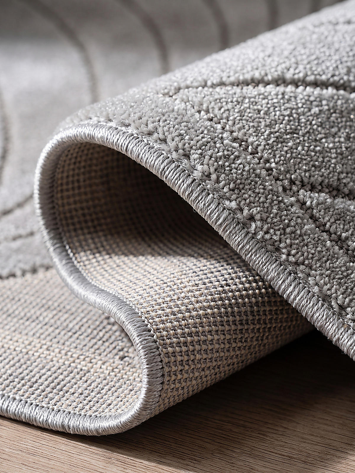 TEPPICH Outdoor, Fußbodenheizung-geeignet, mit Blattmotiv, aus Polypropylen, ENGADIN in Silbergrau, Ø 160 cm - Grau, Textil (160/160cm) - KADIMA DESIGN