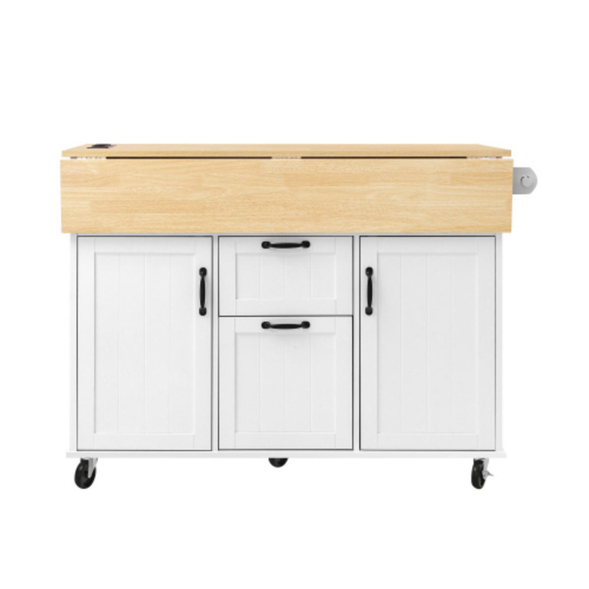 KÜCHENINSEL mit beidseitig klappbarer Arbeitsplatte weiß-natur 120×40-80×92 cm aus MDF - Weiß, Holzwerkstoff (120/92/80cm) - Luhomfu