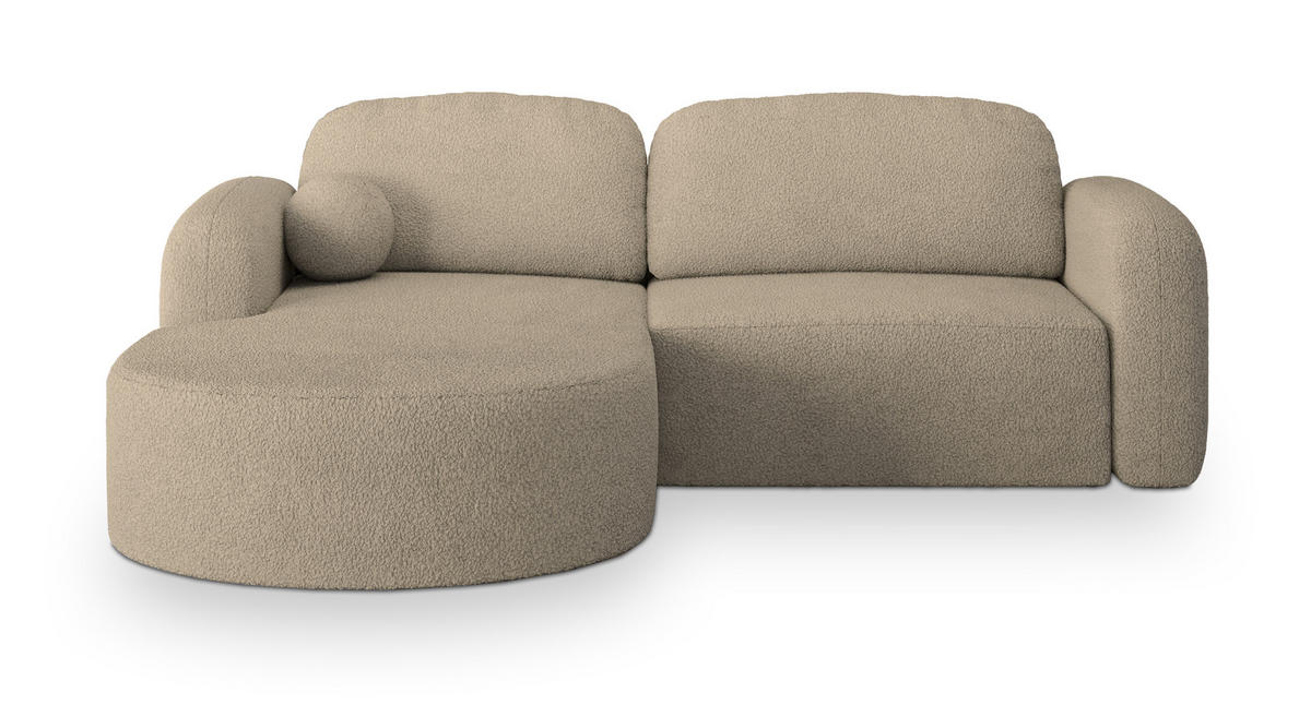 ECKSOFA AMILIA L-S Beige Boucle-Stoff mit Schlaffunktion - Beige, Holz (263/174cm) - MASSENO