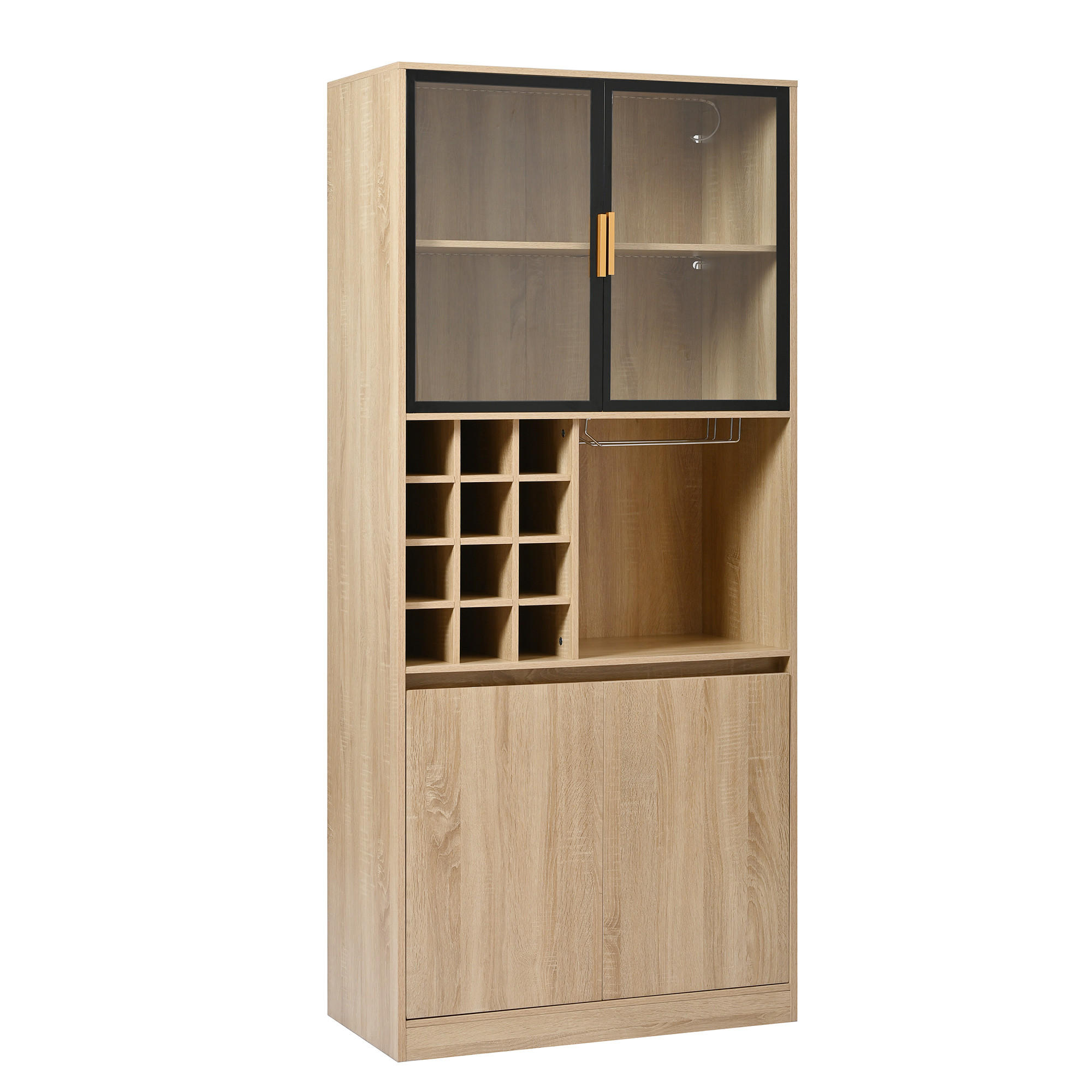 Vitrine mit Weinregal und LED - Hellbraun, Glas/Holzwerkstoff (40/180/80cm) - Urban Meuble