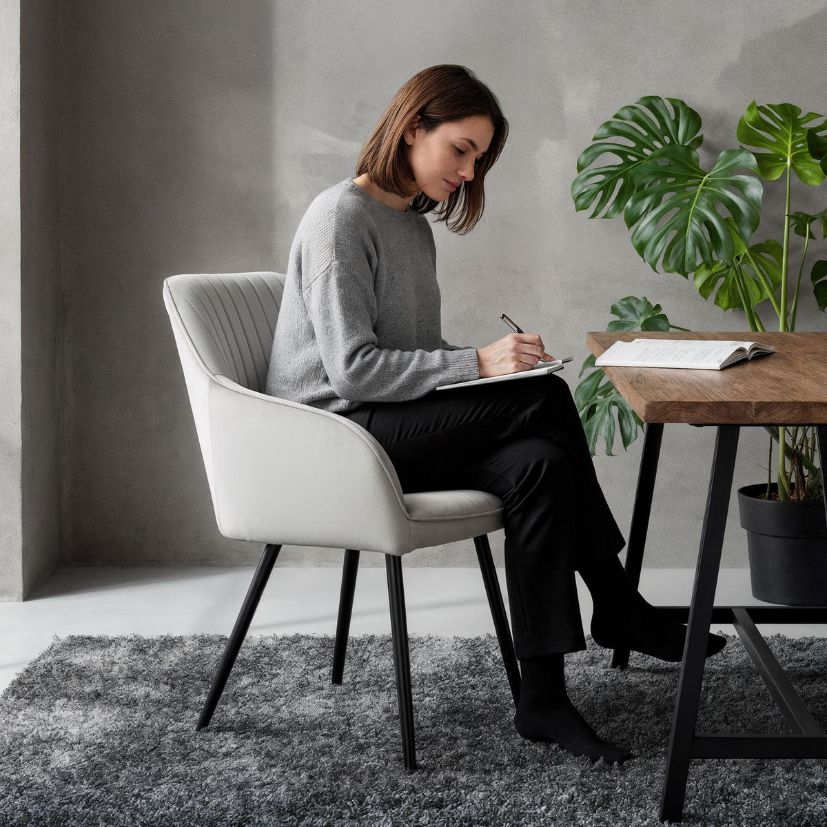 POLSTERSTUHL 6er Set, Metallbeine Grau, Schwarz 54,5/82/58 - Schwarz/Grau, Textil (55/82/58cm) - RAUMHIRSCH FURNITURE