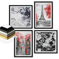 WANDBILDER 4er-Set - 50x50 cm & 40x60 cm Schwarzer Rahmen - graue Gemälde des Eiffelturms - Schwarz, Kunststoff (50/50cm) - ArtPrintCave