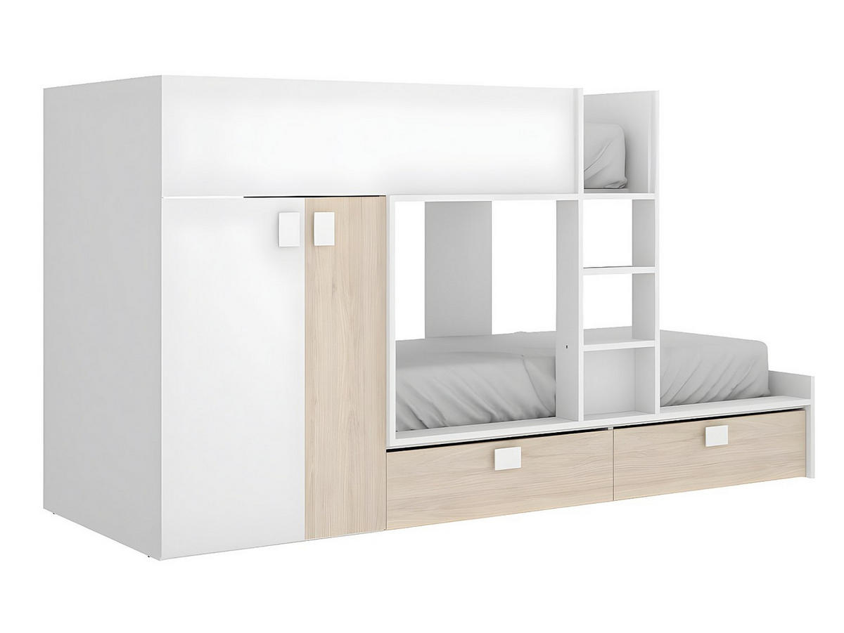 ETAGENBETT - 2 Personen - Holz, Platte - Naturfarben Hell, Weiß - - Naturfarben/Weiß, Holz (90/190cm) - Vente-Unique