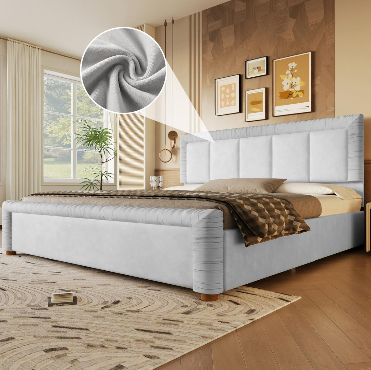 POLSTERBETT aus französischem Samt 180x200 cm Grau mit 2 Schubladen - Grau, Textil (180/200cm) - Modfu