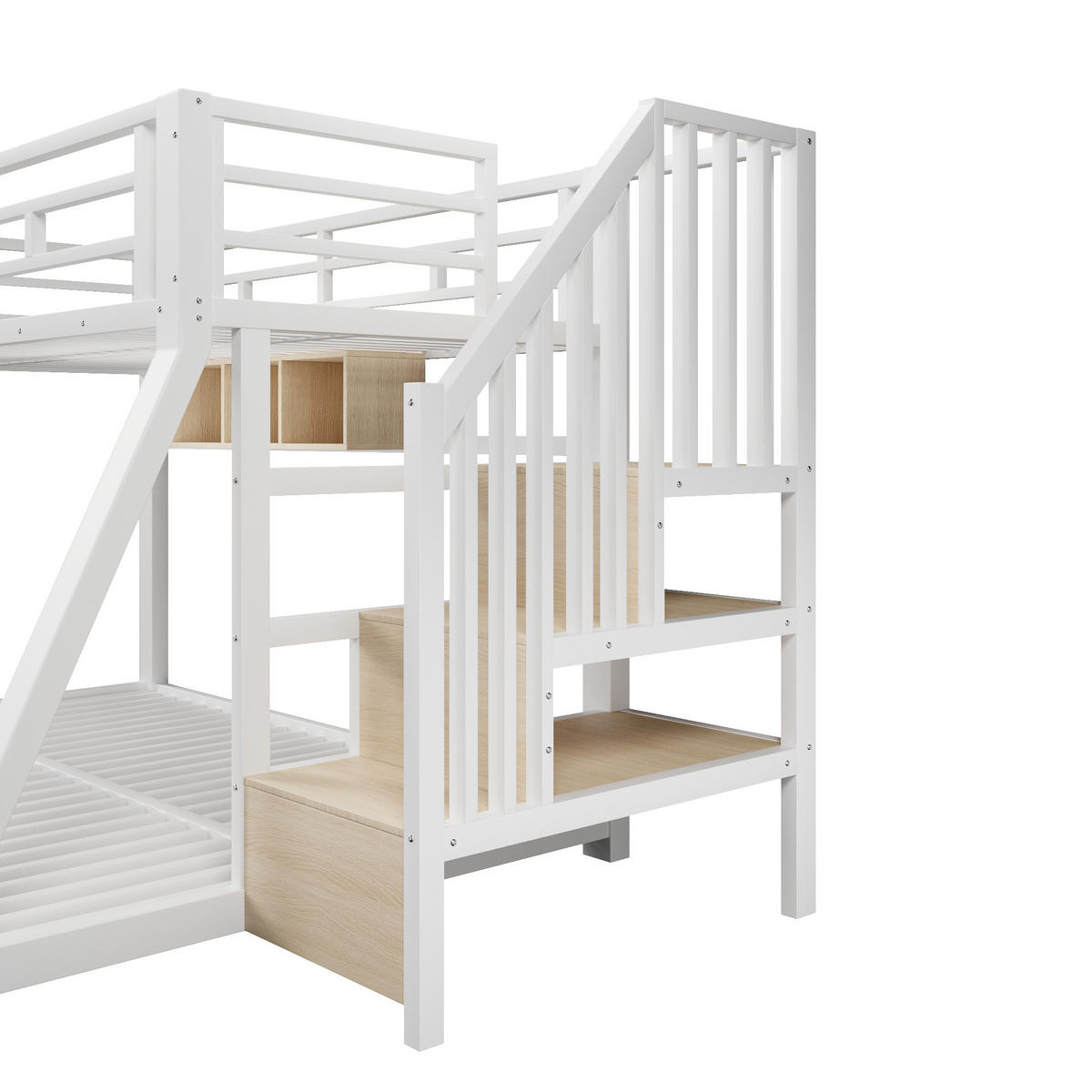 ETAGENBETT 90/200 cm & 140/200 cm in Weiß Kinderbett mit 3 Staufächern, LED und Treppe Metall - Weiß, Holzwerkstoff/Metall (140/200cm) - STILVORA