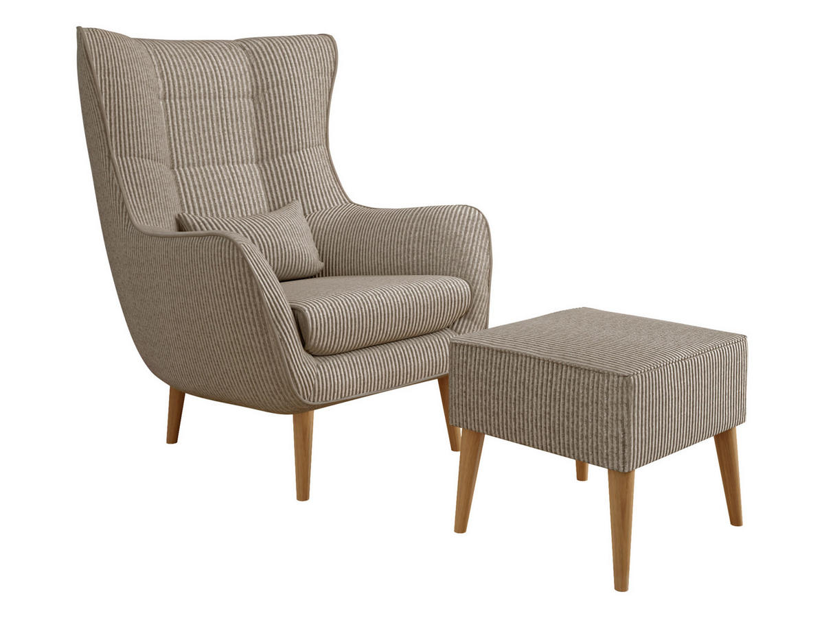 SESSEL Estjano Cord mit Fußbank - Hellbraun/Beige, Holz (80/106/95cm) - MIRJAN24