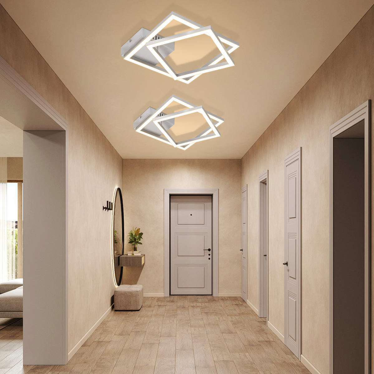 LED DECKENLEUCHTE Elwynne 34.5/34.5/6.7 cm - Silberfarben, Kunststoff (34.5/34.5/6.7cm) - ZMH