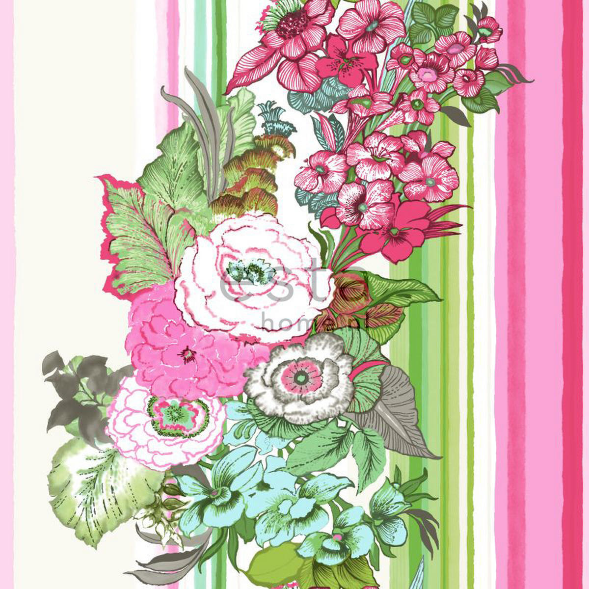 TAPETE Blumenmuster 53 cm x 10.05 m - Pink, Papier (53/1000cm) - ESTAhome