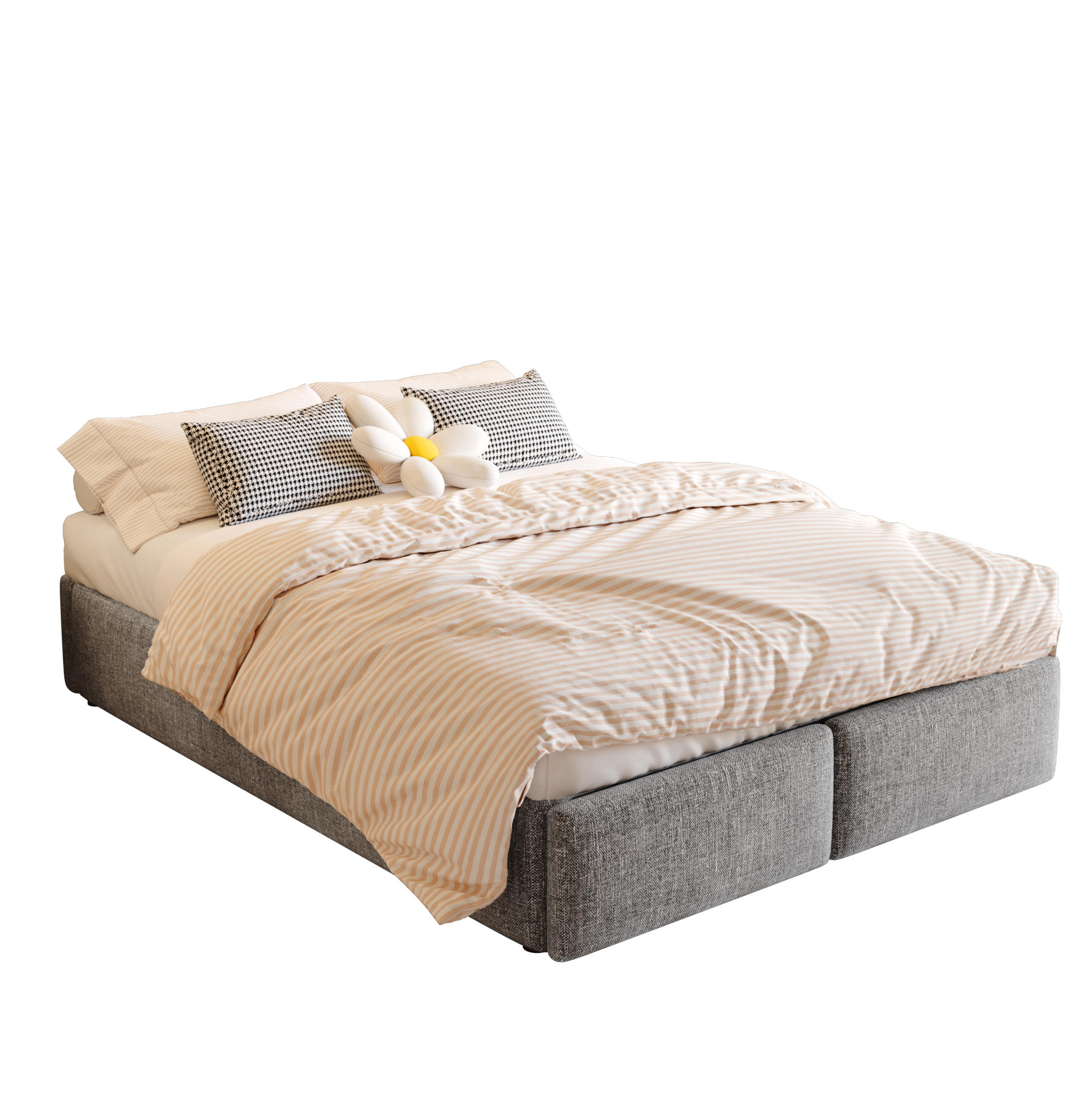OKWISH ČALOUNĚNÁ postel 140/200 cm šedá z lnu a MDF s hydraulickým úložným prostorem a 2 zásuvkami