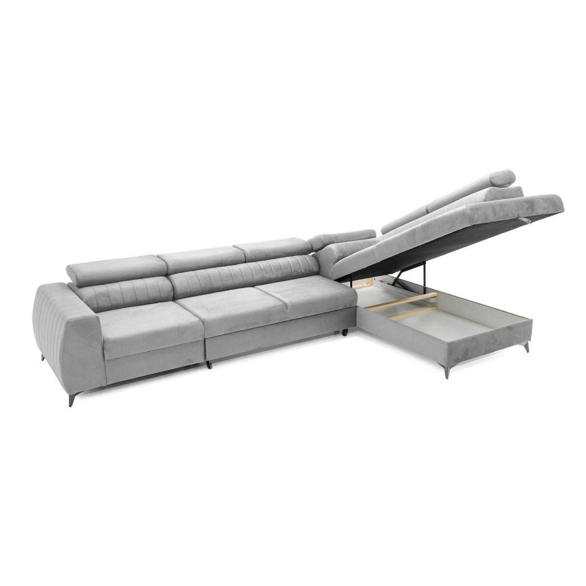 ECKSOFA PIERO MAXI Rechts mit Schlaffunktion 195x125 Velours Grau - Schwarz/Grau, Holz/Textil (203/350cm) - Muffo