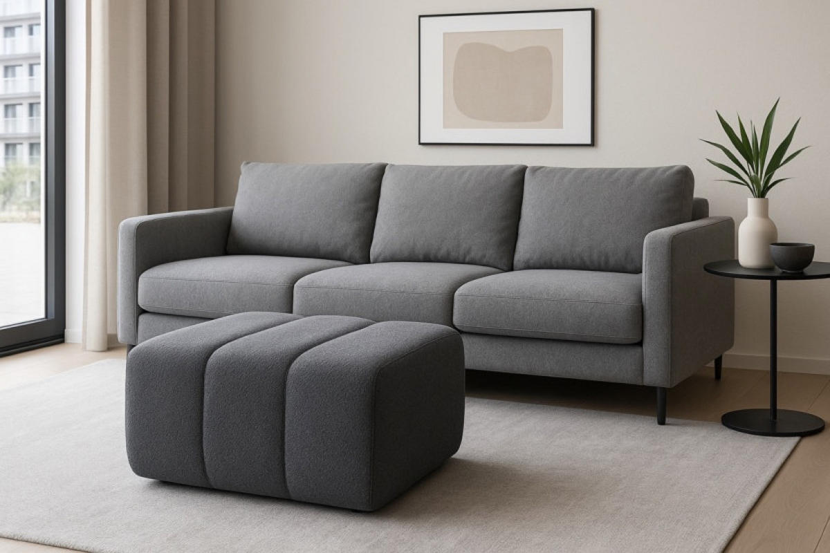 POUF Grau ALOO Gepolstert Boucle Lambi - Grau, Textil (82/41/75cm) - Sepro Meble