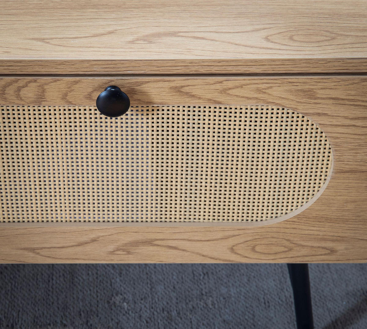 COUCHTISCH in Eiche-Dekor und Rattan, 100x60x45 cm, mit integriertem Stauraum - Schwarz/Braun, Holzwerkstoff/Metall (60/100/45cm) - KADIMA DESIGN