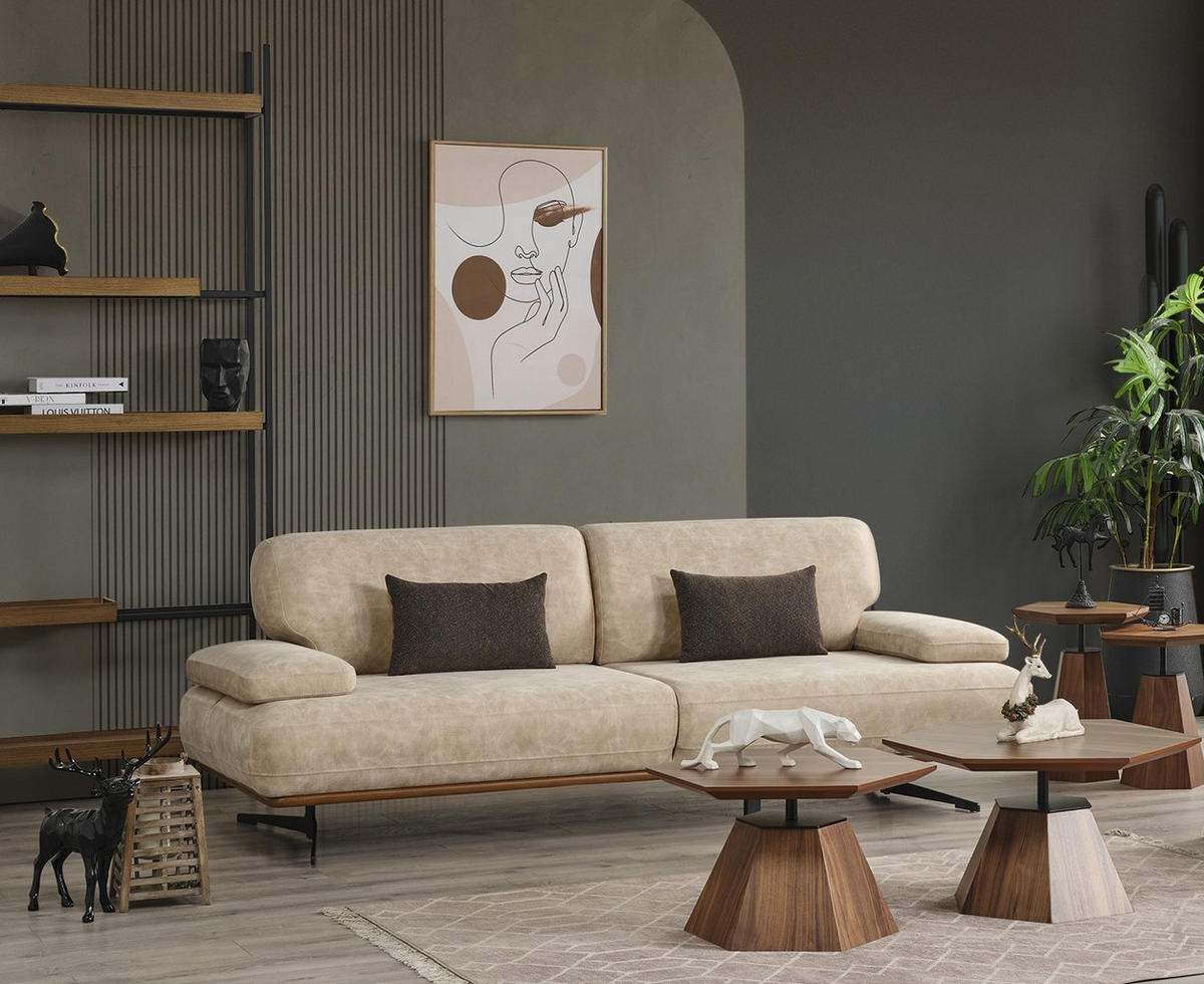 3-SITZER Sofa PEGASUS, Beige - Beige, Textil/Metall (245/90/105cm)