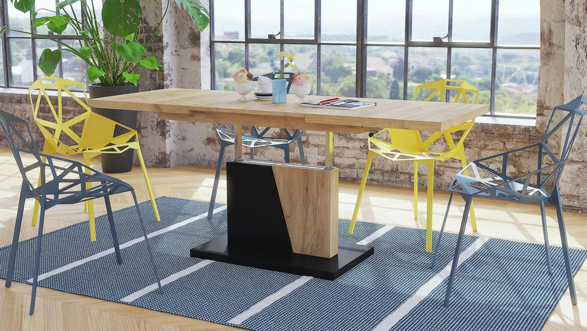 COUCHTISCH rechteckig Eiche Gold - Schwarz ausziehbar höhenverstellbar - Eichefarben/Schwarz, Holzwerkstoff (70/120/60cm) - designimpex