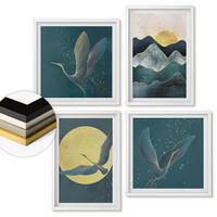 WANDBILDER 4er-Set - 50x50 cm & 40x60 cm Weißer Rahmen - Vögel, Kraniche, Mond, Berge - Weiß, Kunststoff (50/50cm) - ArtPrintCave