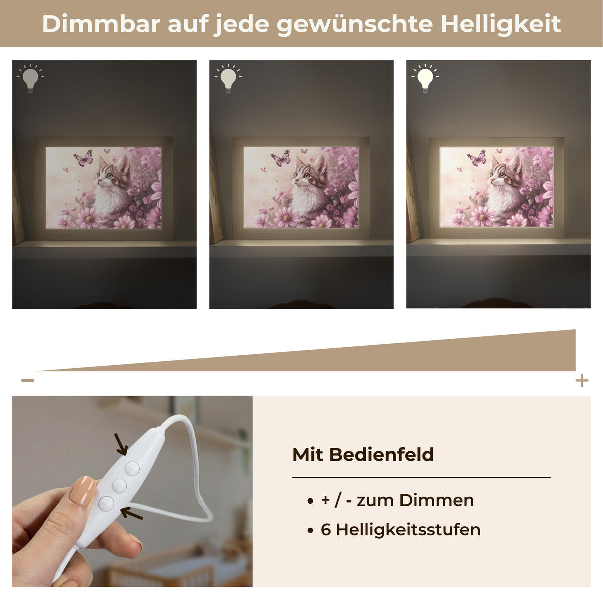 NACHTTISCHLAMPE Kätzchen - Blumen - Schmetterlinge - Lila 20x15 cm - Altrosa, Holzwerkstoff (8/20/15cm)