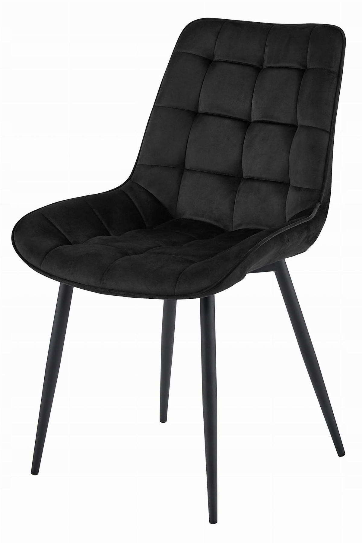 STUHL BARDI 4-er Set, Schwarz, Schwarz, mit Samtstoff gepolstert - Hellgrau, Textil/Metall (45/89/53cm) - Komodee