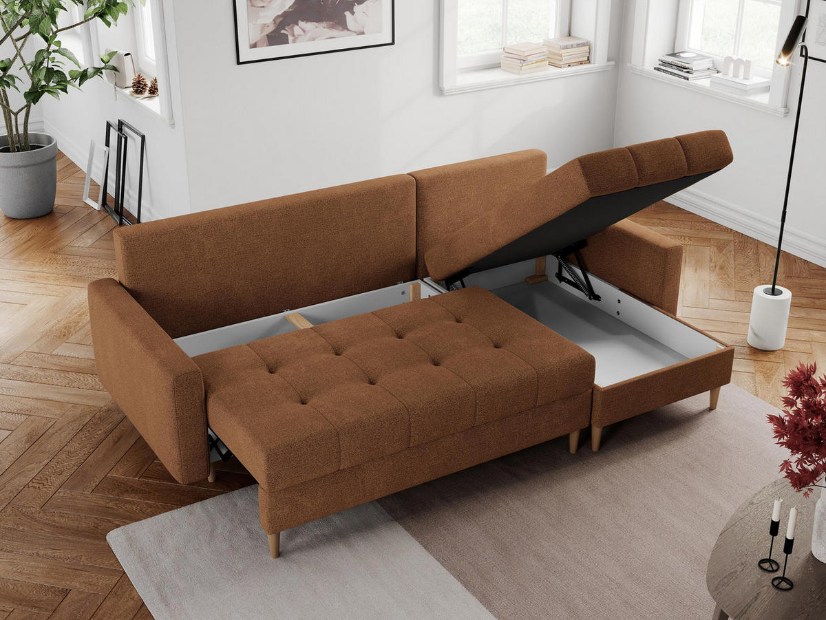 ECKSOFA Colin Struktur Orange - Orange/Braun, Holz/Textil (220/140cm) - MKS