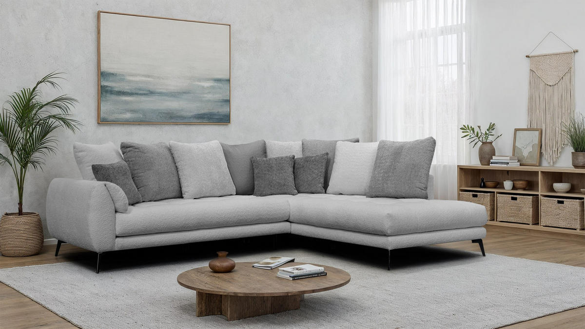 ECKSOFA CALME 5-Sitzer, hellgrau und dunkelgrau - Hellgrau, Holz/Textil (294/229cm) - Courtois Laville