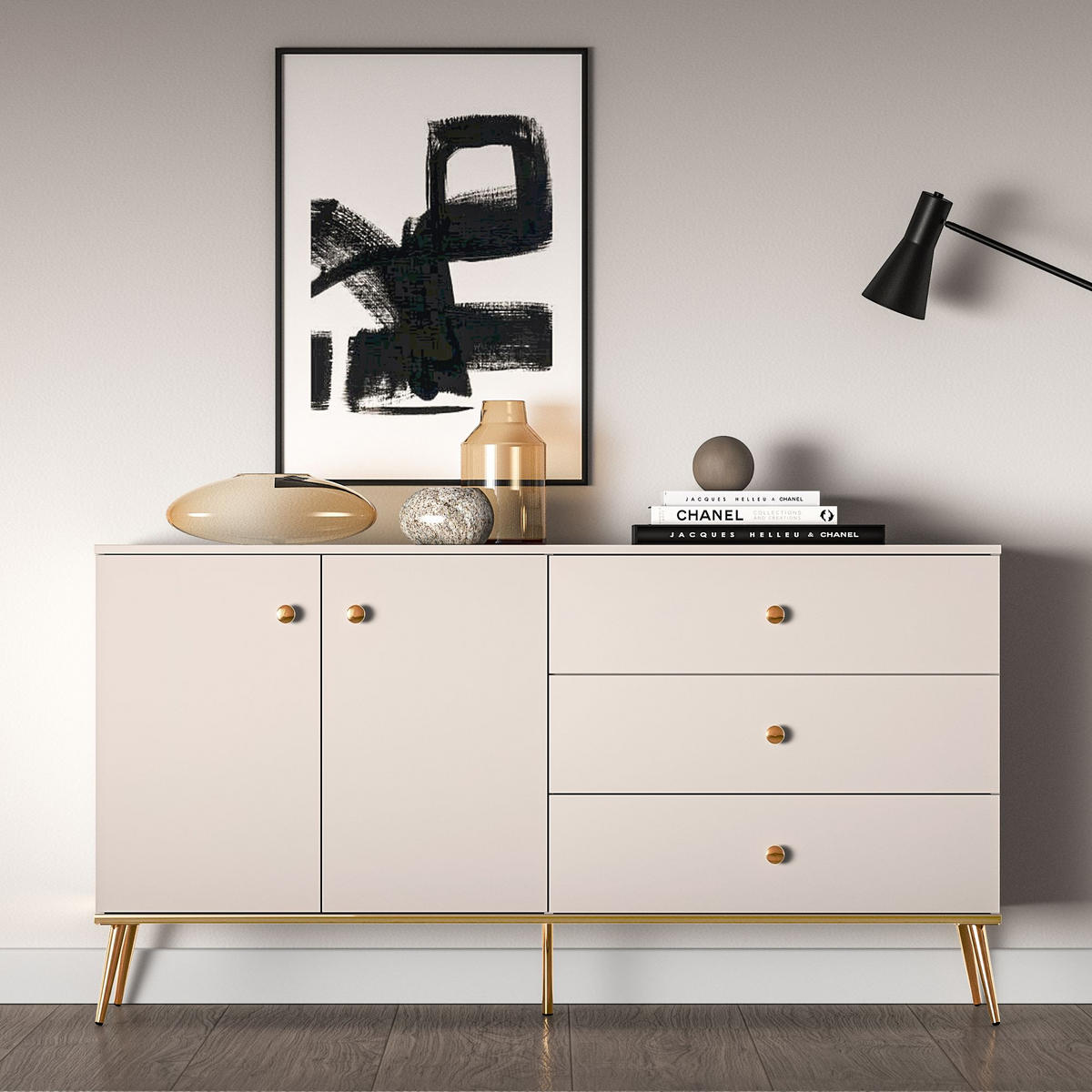 KOMMODE FRALIA,Creme - Creme, Holzwerkstoff (160/85/40cm) - KONSIMO®