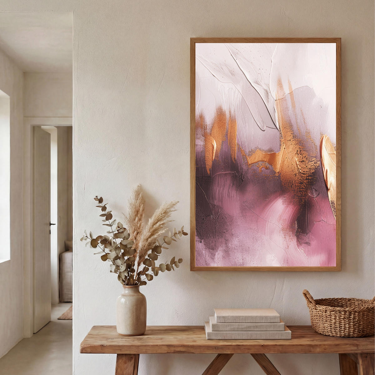 NÁSTĚNNÁ LAMPA S AKUMULÁTOREM Fialová - abstraktní - barva - zlatá 60x90 cm - světle fialová, kompozitní dřevo (60/90/8cm) - OnlyWow