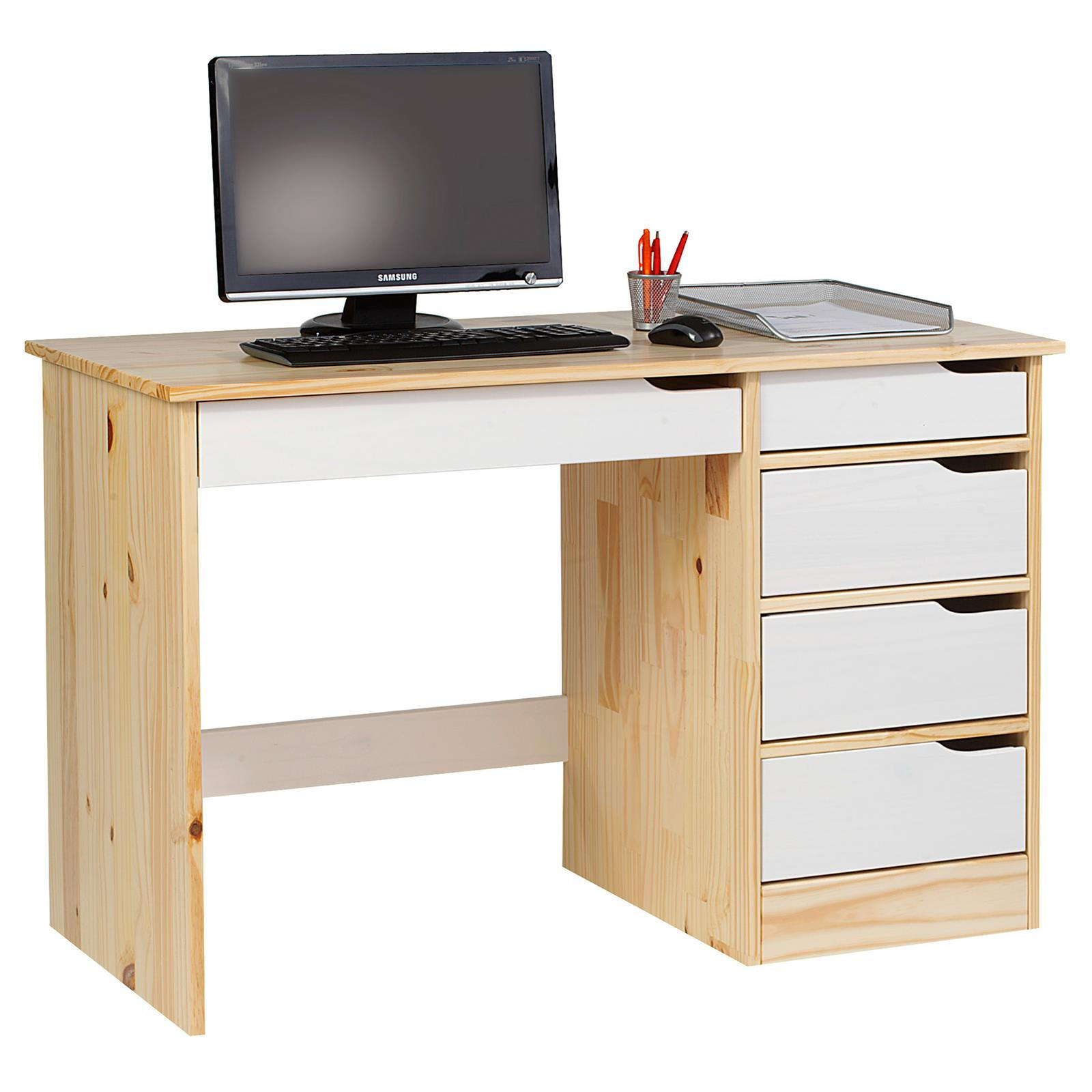 SCHREIBTISCH HUGO - Naturfarben/Weiß, Holz (54/114/76cm) - IDIMEX