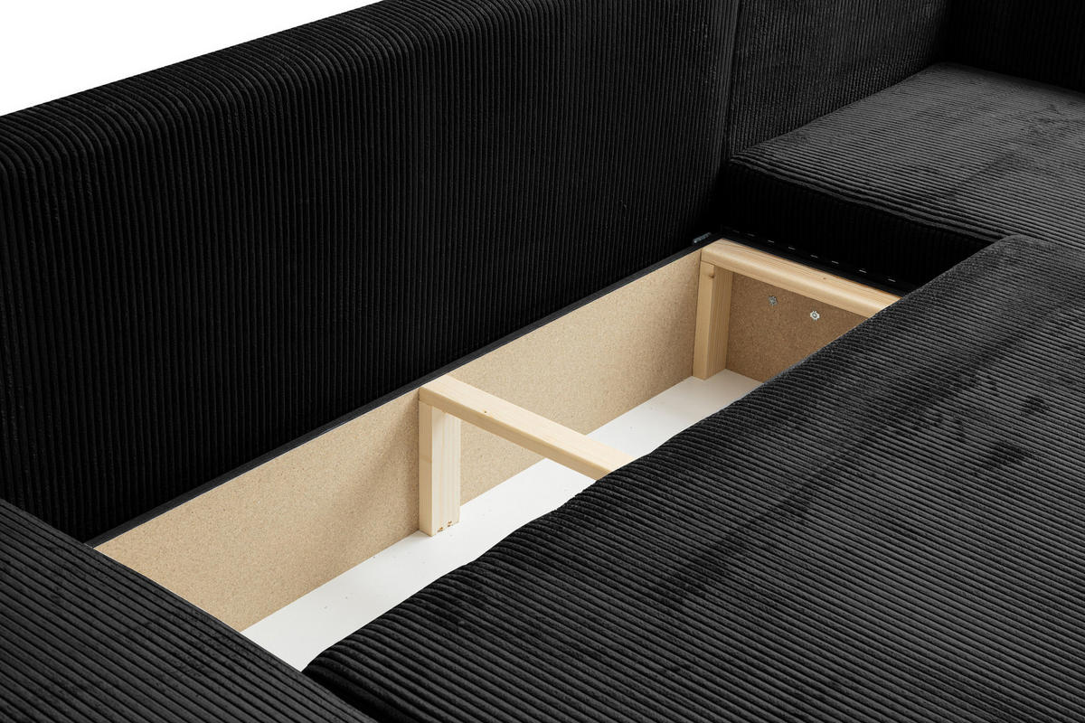 WOHNLANDSCHAFT LUNA U-FORM mit Schlaffunktion und Bettkasten (Schwarz) - Schwarz, Textil (312/83/142cm) - VENASI MÖBEL