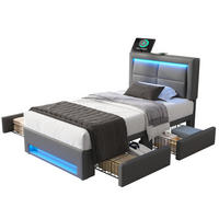 POLSTERBETT mit LED-Beleuchtung 90/200 cm mit 4 Schubladen und USB-Ladefunktion - Grau, Kunststoff (90/200cm) - BEAOK