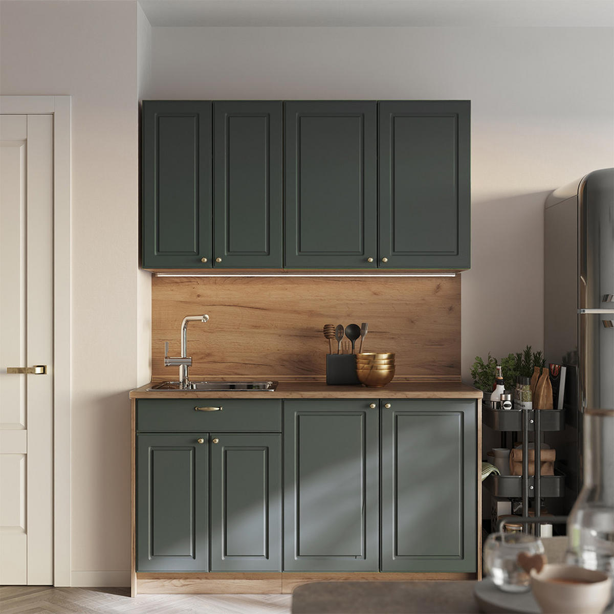 HÄNGESCHRANK Fame-Line, Grün-Gold Landhaus/Goldkraft Eiche, 80 cm - Honigeiche/Grün, Holzwerkstoff (80/72/34.1cm) - Vicco