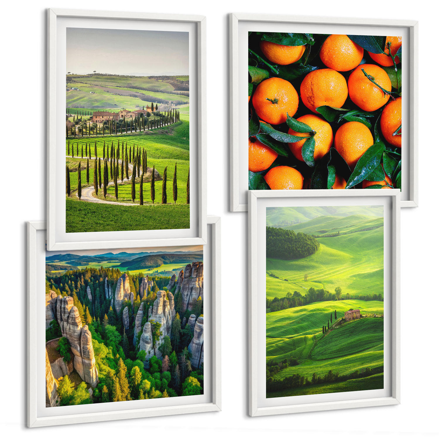 BILDER SET 4er Set - 50x50 cm & 40x60 cm Weißer Rahmen - Italienische Landschaft Orangen Natur - Weiß, Kunststoff (50/50cm) - TULUP