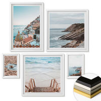 WANDBILDER 5er-Set - 50x50 cm & 20x30 cm & 40x60 cm Weißer Rahmen - Berglandschaften und Wasserfälle - Weiß, Kunststoff (40/60cm) - ArtPrintCave