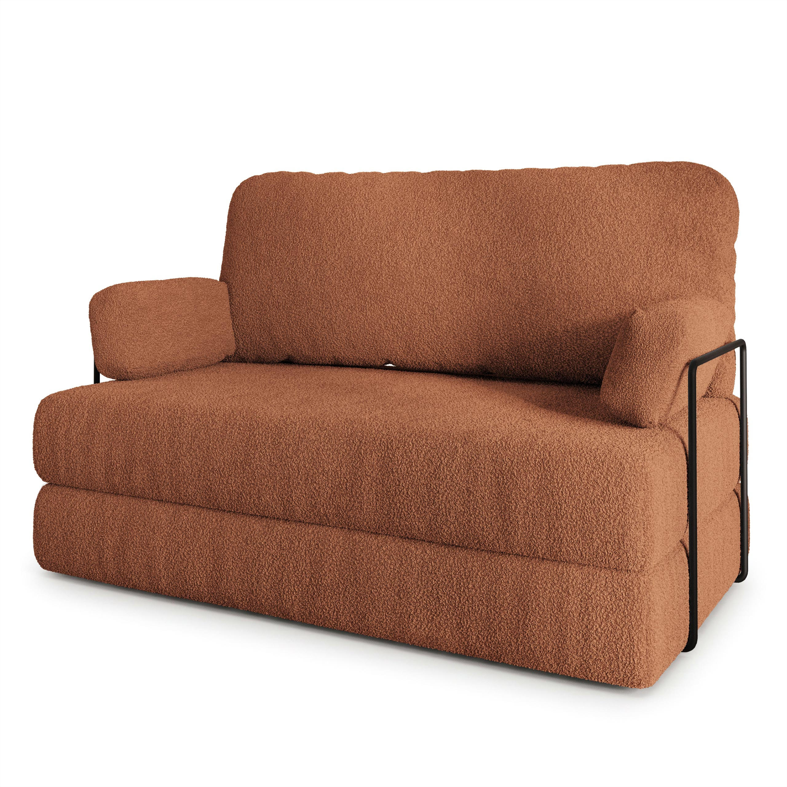 BETTSOFA KESTE aus Schaumstoff Bucle-Stoff Orange Schlaffunktion - Orange, Textil (140/86/60cm) - MASSENO