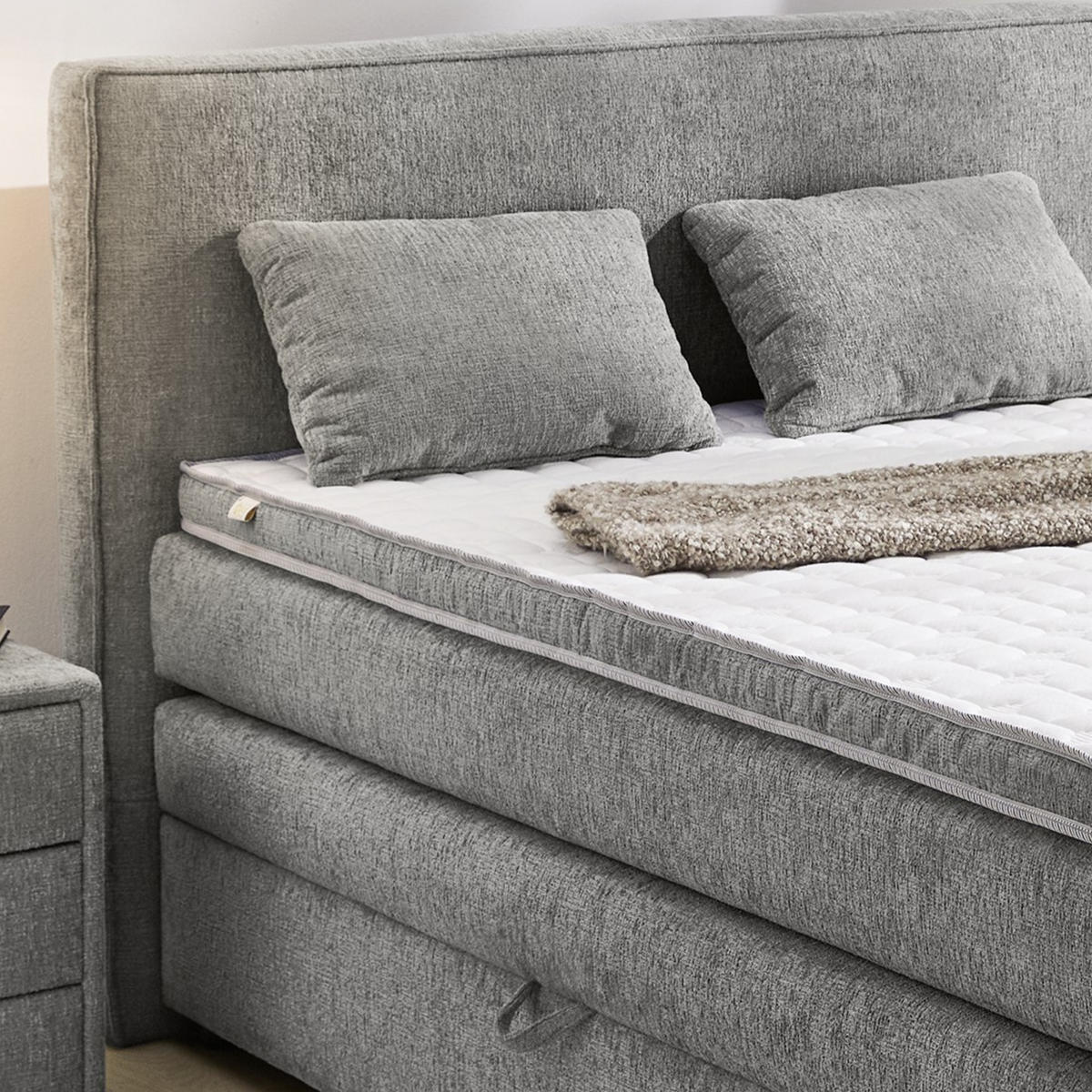 BOXSPRINGBETT 140x200 cm, 7-Zonen-Tonnentaschen-Federkernmatratze H4, Topper, Bonell-Federkern, 2 große Bettkästen, Chenille Grau / 20010 - Chromfarben/Grau, Kunststoff/Textil (140/200cm) - luma-home