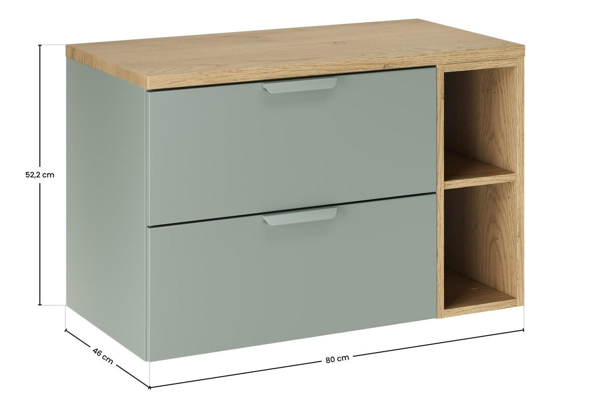 WASCHBECKENUNTERSCHRANK 80 cm 3 Teile - Aster Green A BM418 in Grün Matt / Cremona-Eiche - Grün, Holz (80/52/46cm)