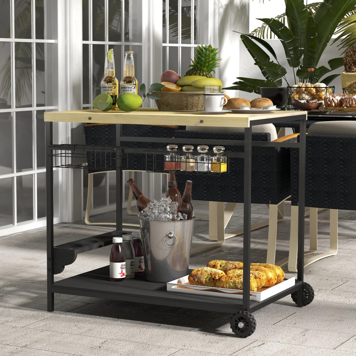 SERVIERWAGEN mit Stauraum 97,5 x 65 x 81 cm Naturholz - Naturfarben, Holz (65/81/97.5cm) - Beauniv