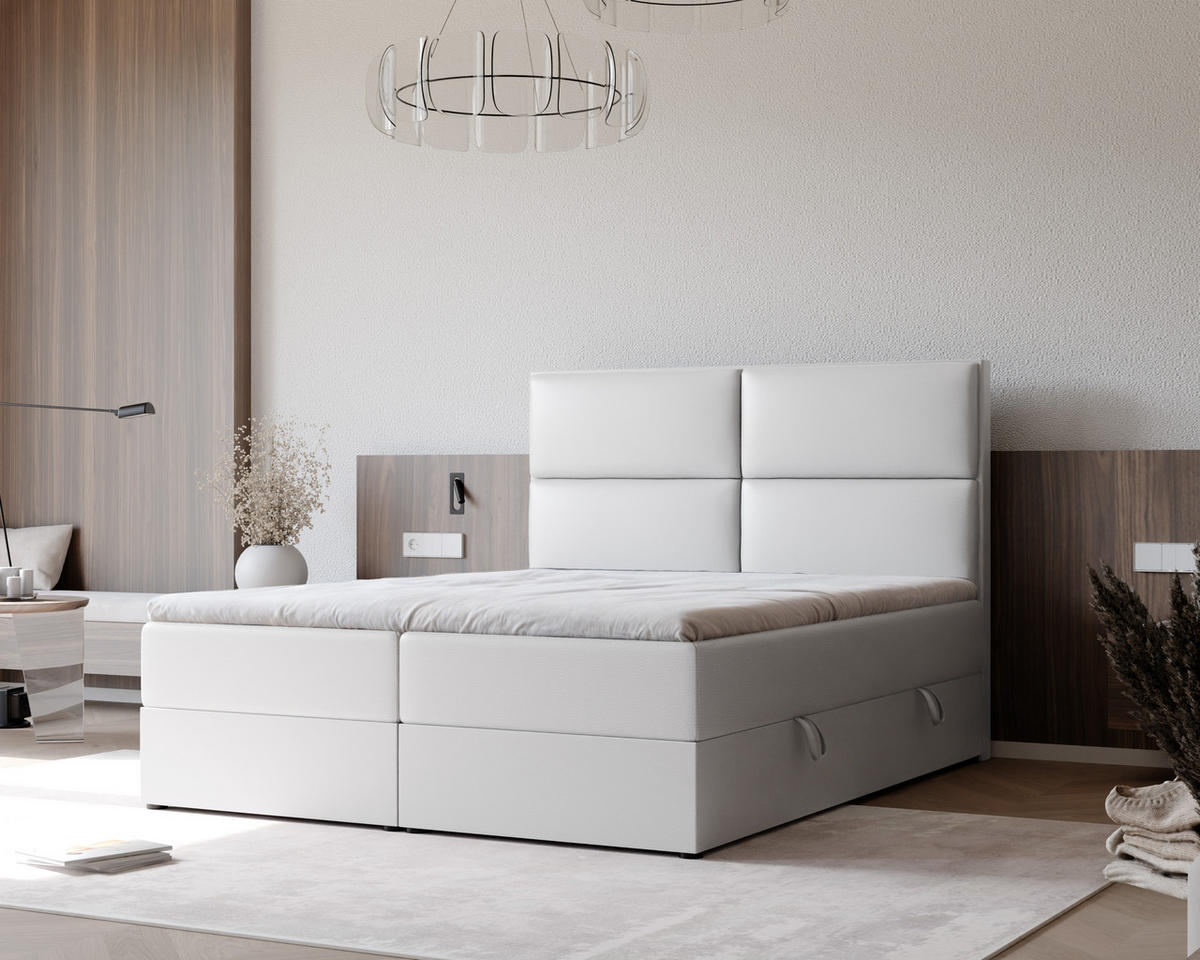 BOXBETT 120x200 cm mit Topper - Weiß, Textil (160/200cm) - Idohome