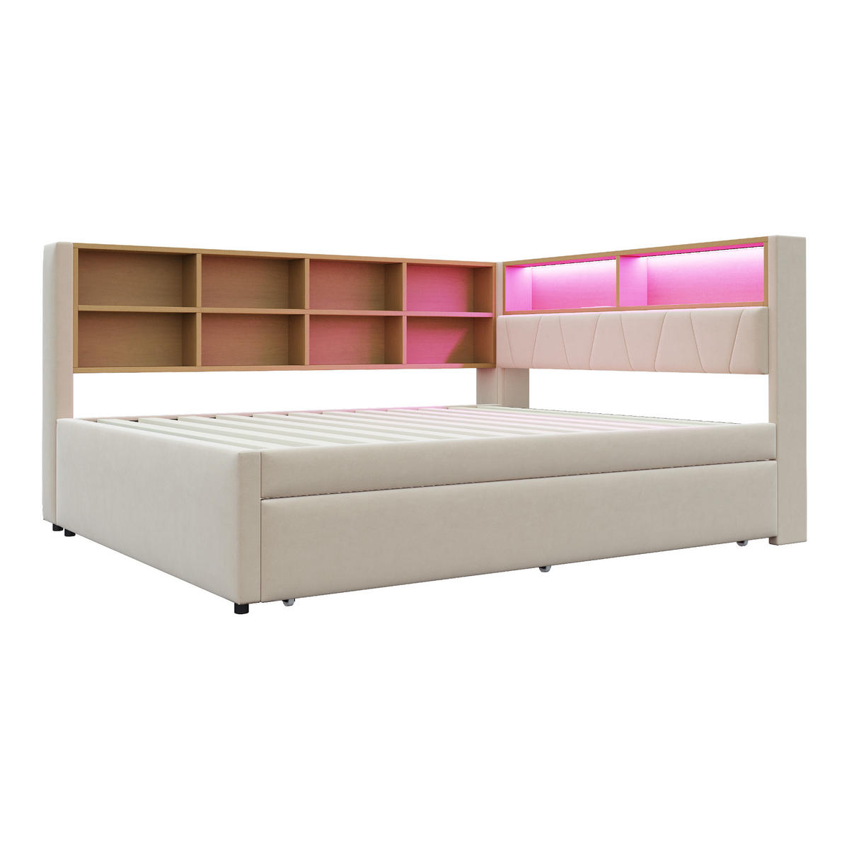 POLSTERBETT 90/140x200 Beige Flanell LED - Beige, Textil (140/200cm) - FLIEKS