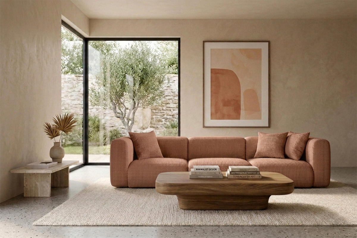 SOFA 3-Sitzer, Chenille-Stoff Cremona, Hellbraun, GRETA - Hellbraun, Holz (319/70/89cm) - Kaiser Möbel
