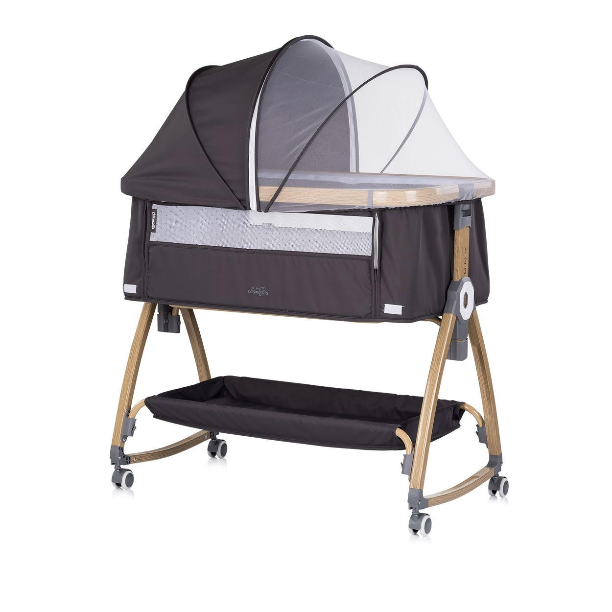 BEISTELLBETT Charisma dunkelgrau 84 x 49 cm, Wiegenfunktion, höhenverstellbar, Anti-Reflux, Moskitonetz - Grau, Metall (49/84cm) - Chipolino