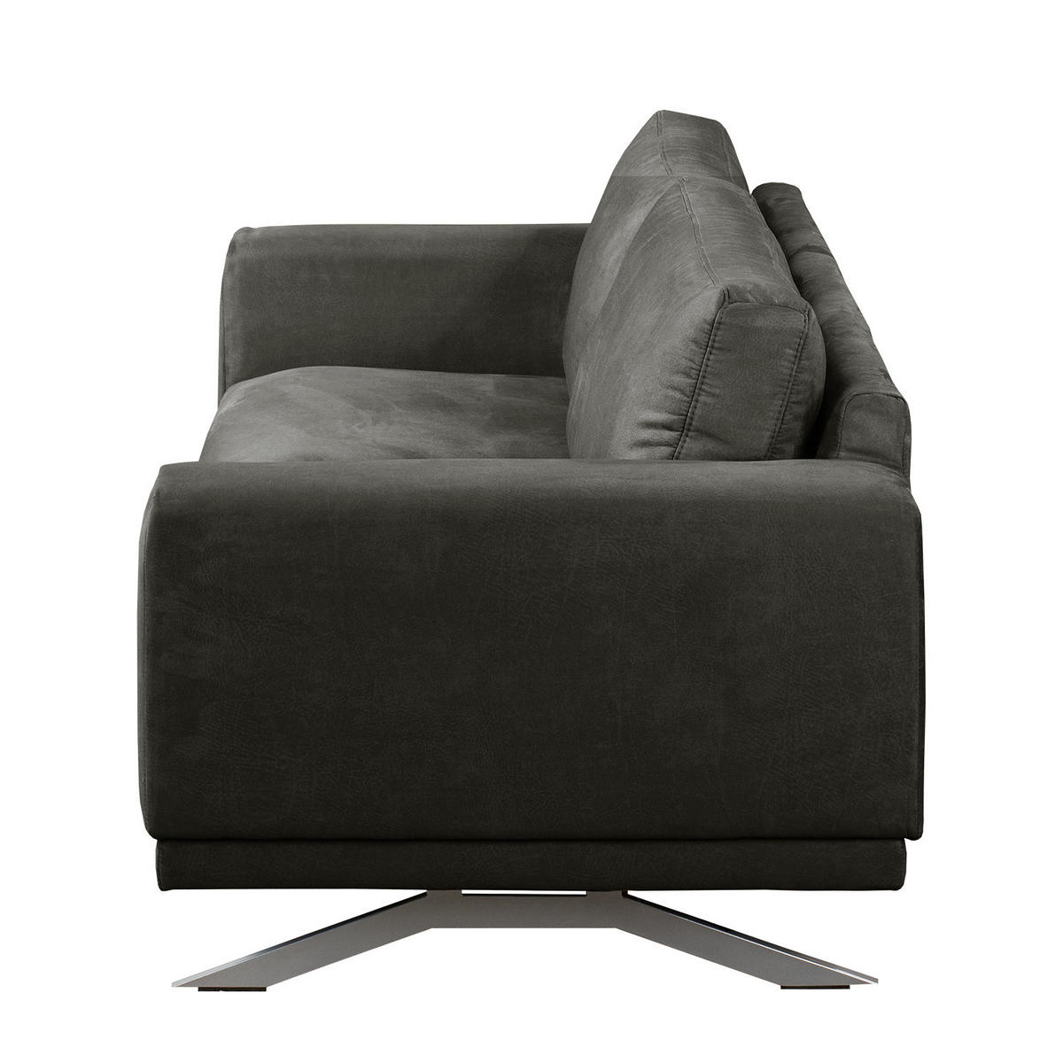 3-SITZER SOFA - Antiklederlook - Dunkelgrau, Textil (236/81/89cm) - home24