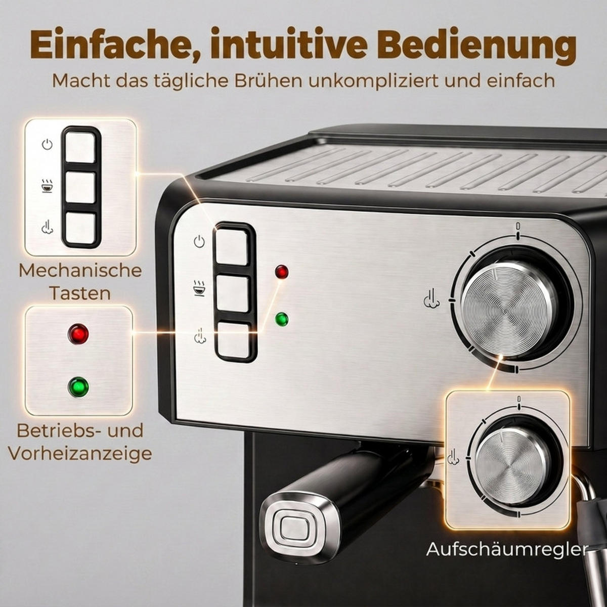 ESPRESSOMASCHINE 29/22/28cm, Schwarz, 20‑Bar‑Druck, Milchaufschäumdüse, 1,6‑l‑Wassertank - Schwarz, Metall (22/28/29cm)