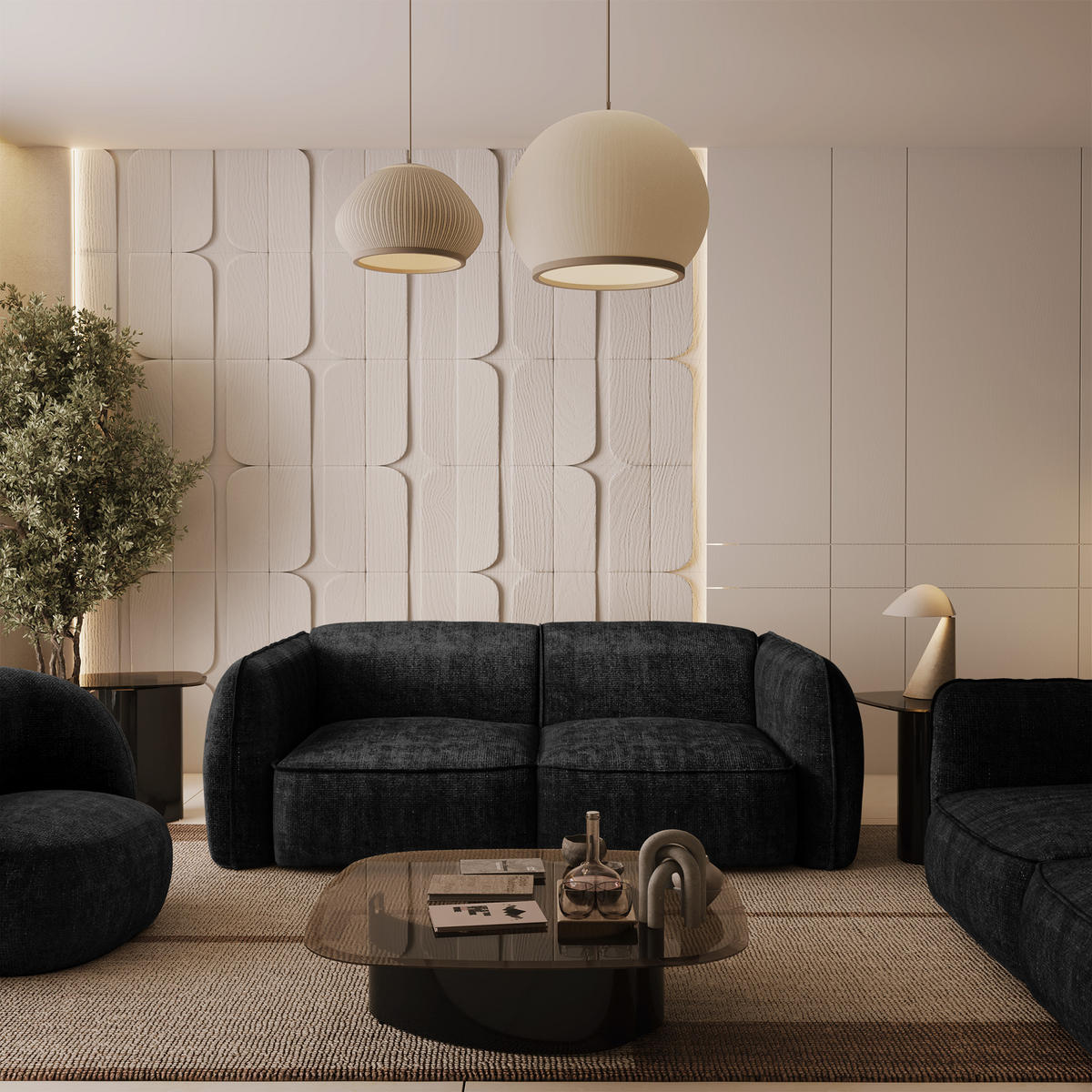 SOFA 4-SITZER Rastervelours Dunkles Anthrazit 230cm - Dunkelgrau/Anthrazit, Textil (230/74/90cm) - Sia Home