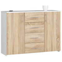 KOMMODE Weiß, Eiche Sonoma 80/110/35 - Weiß, Holzwerkstoff (110/80/35cm) - RAUMHIRSCH FURNITURE