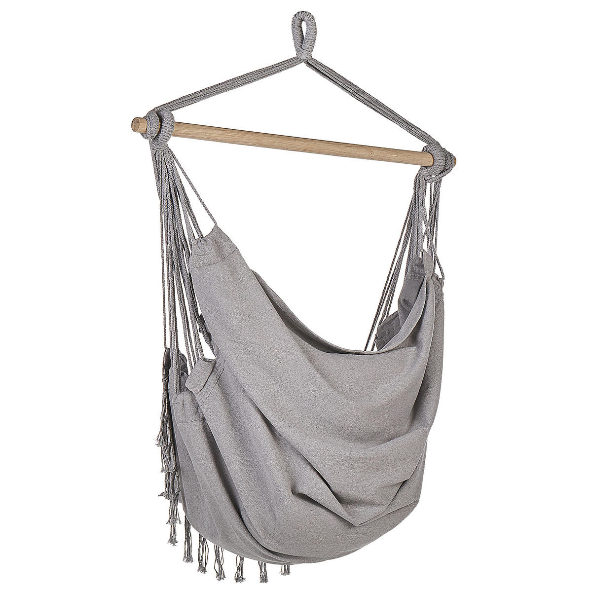 MAKRAMEE Hängesessel mit Kissen Baumwolle hellgrau Bonea - Hellgrau, Textil (95/125/55cm) - Beliani