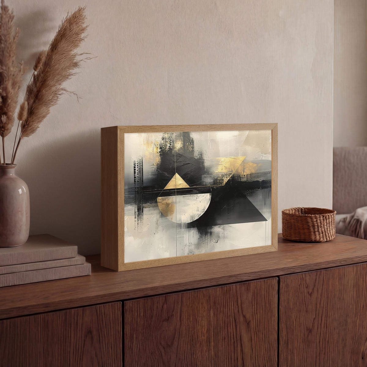 NÁSTĚNNÁ LAMPA S AKUMULÁTOREM Abstraktní - černá - barva - moderní 40x30 cm - šedá, kompozitní dřevo (40/30/8cm) - OnlyWow