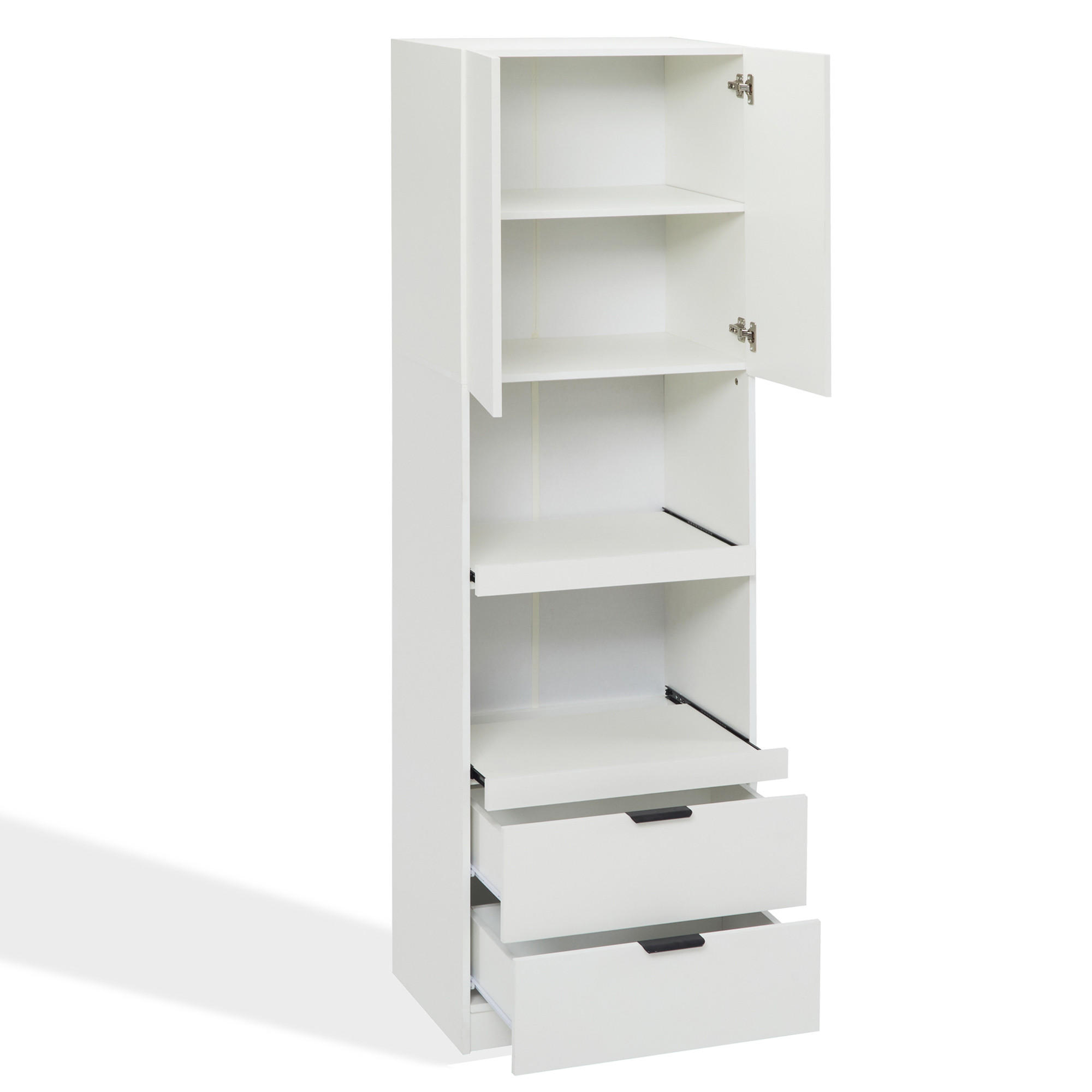 BUFFET 59.5/45/200 cm Weiß mit 2 Schubladen und 2 Türen - Weiß, Holz (59.5/200/45cm) - Oxeza