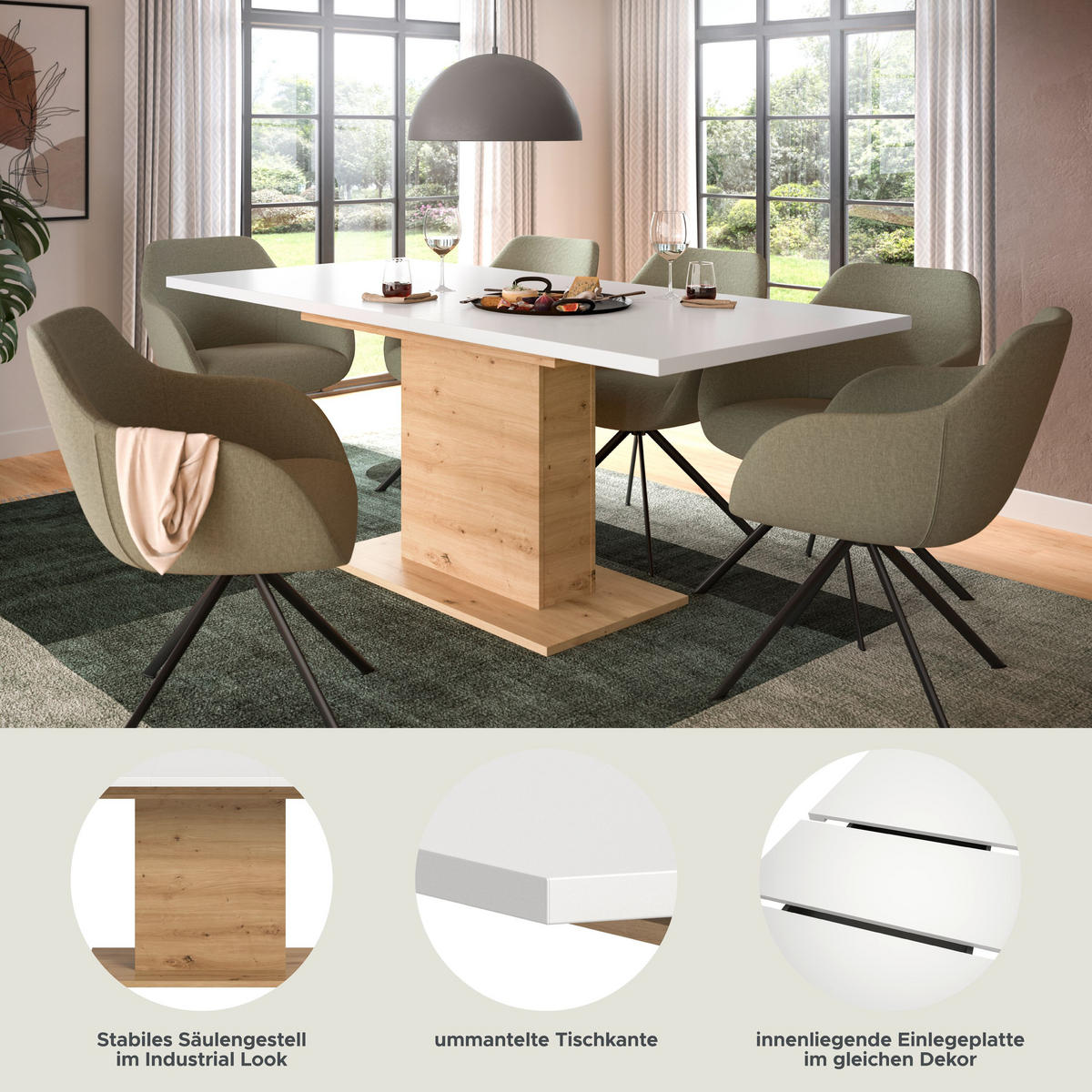 ESSTISCH MOTION (B/H/T: ca. 150/76/90 cm) in Artisan Oak Nachbildung/weiß - Eiche Artisan, Holzwerkstoff (90/150/76cm)