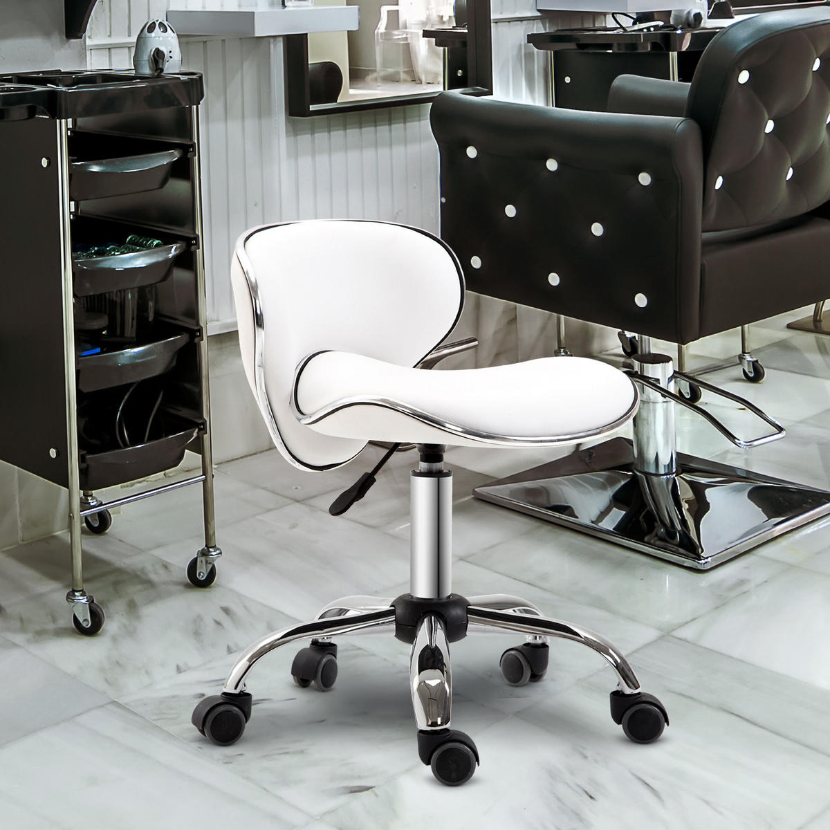 BÜROHOCKER DE-18018 höhenverstellbar 44-56 cm, Sattelform Weiß - Weiß, Metall (48/74/44cm) - ComfortXL