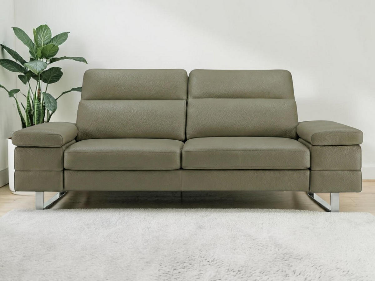 3-SITZER Sofa Virage Echtleder Olivgrün - Olivgrün, Leder/Metall (212/75/109cm)